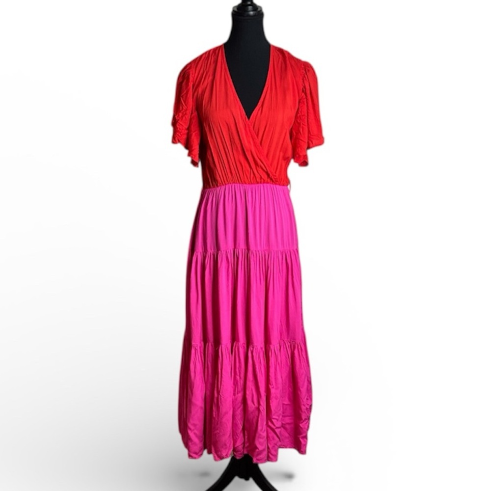 Petal and Pup Red Pink Tiered Ruffled Dress Size 6 Peasant Boho